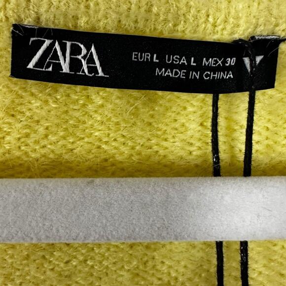 Zara Fuzzy Yellow Cropped Sweater Size Large NWT Scoop Neck Spring Faux Mohair - Picture 8 of 13